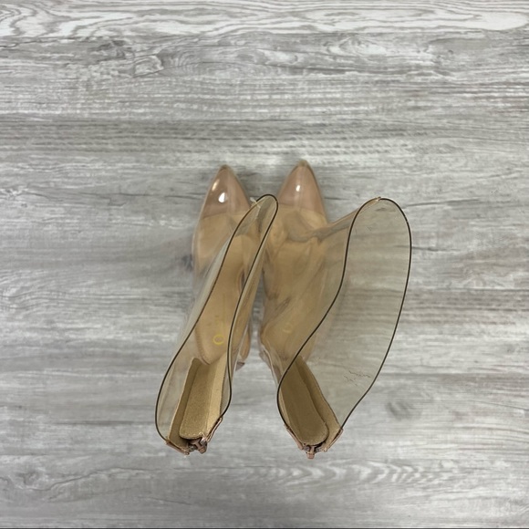 Trendy New Womens Pointed Toes High Heels Transparent Zip Ankle Boots Clubwear - Picture 5 of 8